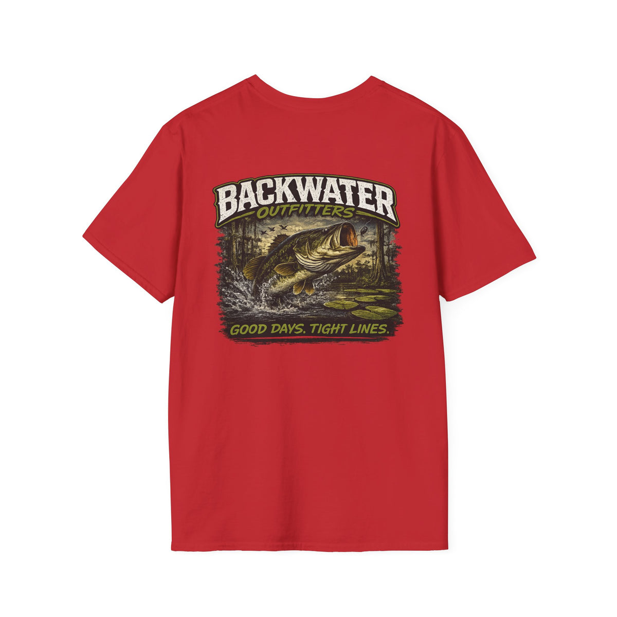 Backwater Outfitters Retro Bass Fishing Logo T-Shirt Printify