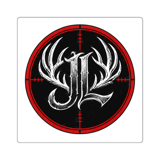 Hunting Antler Logo Square Sticker — Red Crosshair Decal for Laptops & Gear Printify
