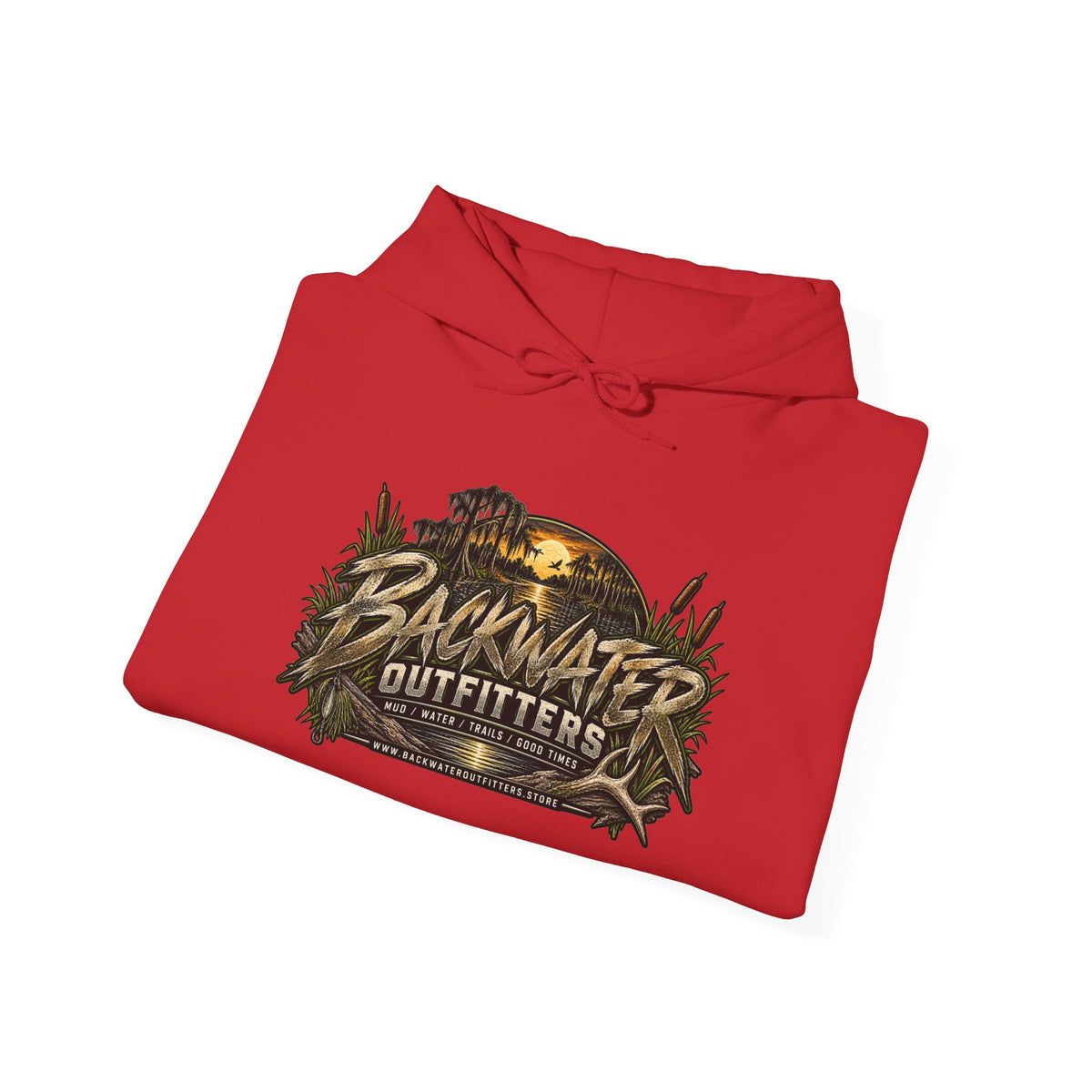 Simply Backwater Outfitters Hoodie — Outdoor Fishing Sunset Graphic Pullover Printify