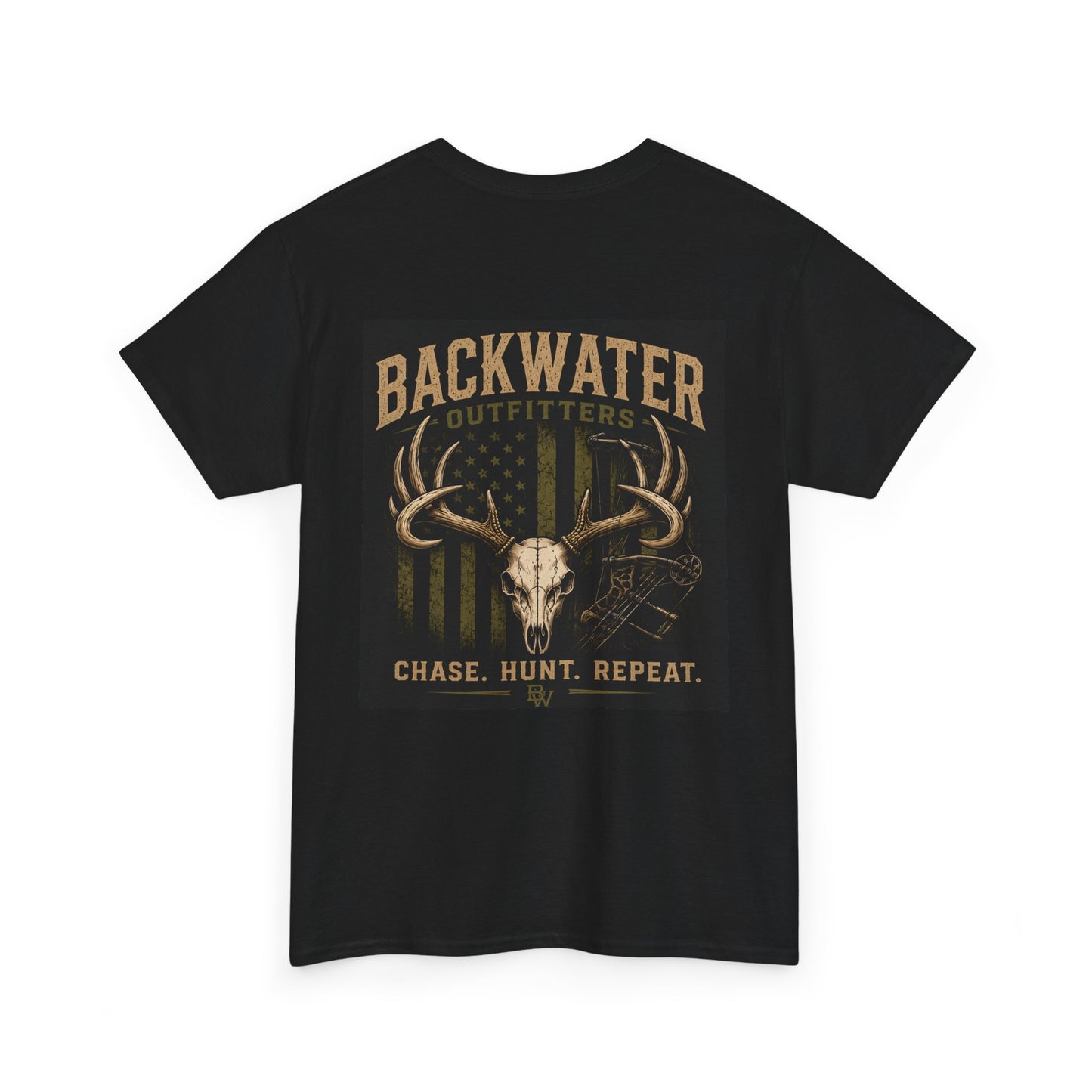 Backwater Outfitters Hunting T-Shirt — "Chase. Hunt. Repeat." Outdoor Deer Skull Tee