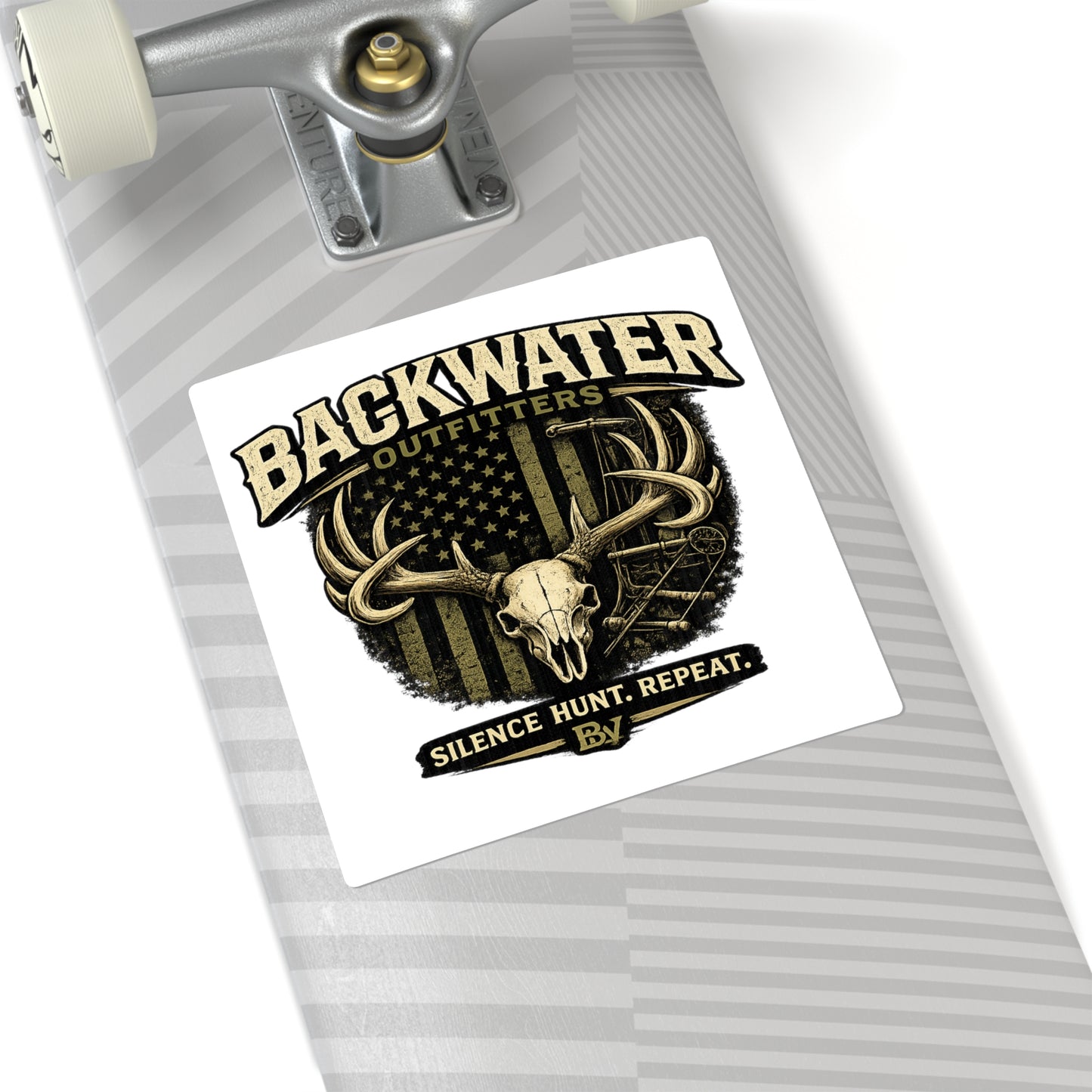 Backwater Outfitters Hunting Skull Square Sticker – “Silence. Hunt. Repeat.”