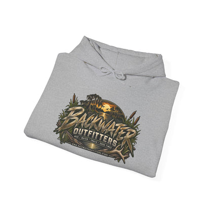 Simply Backwater Outfitters Hoodie — Outdoor Fishing Sunset Graphic Pullover Printify