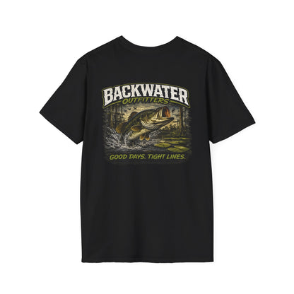 Backwater Outfitters Retro Bass Fishing Logo T-Shirt Printify