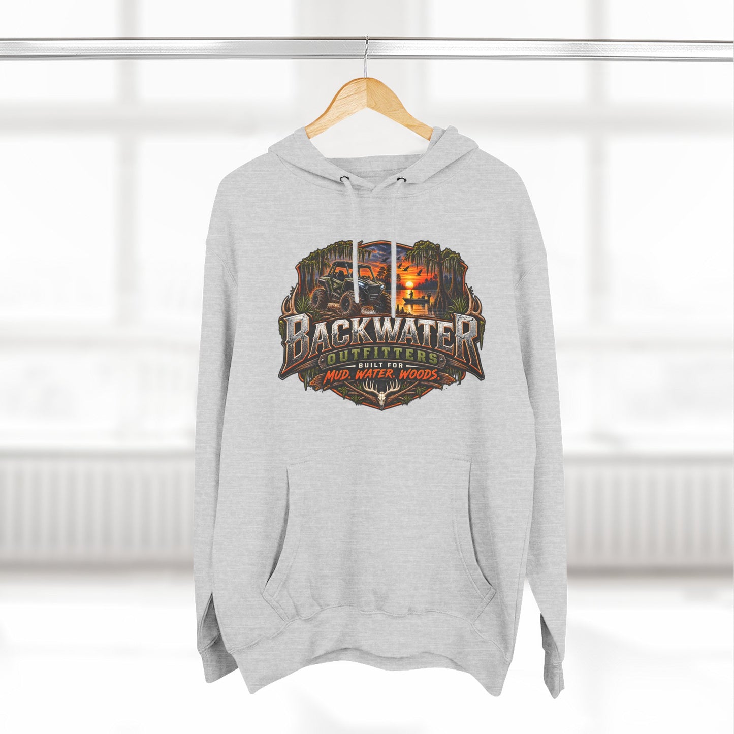 Backwater Outfitters Hoodie — Ride It, Hunt It, Fish It Graphic Pullover