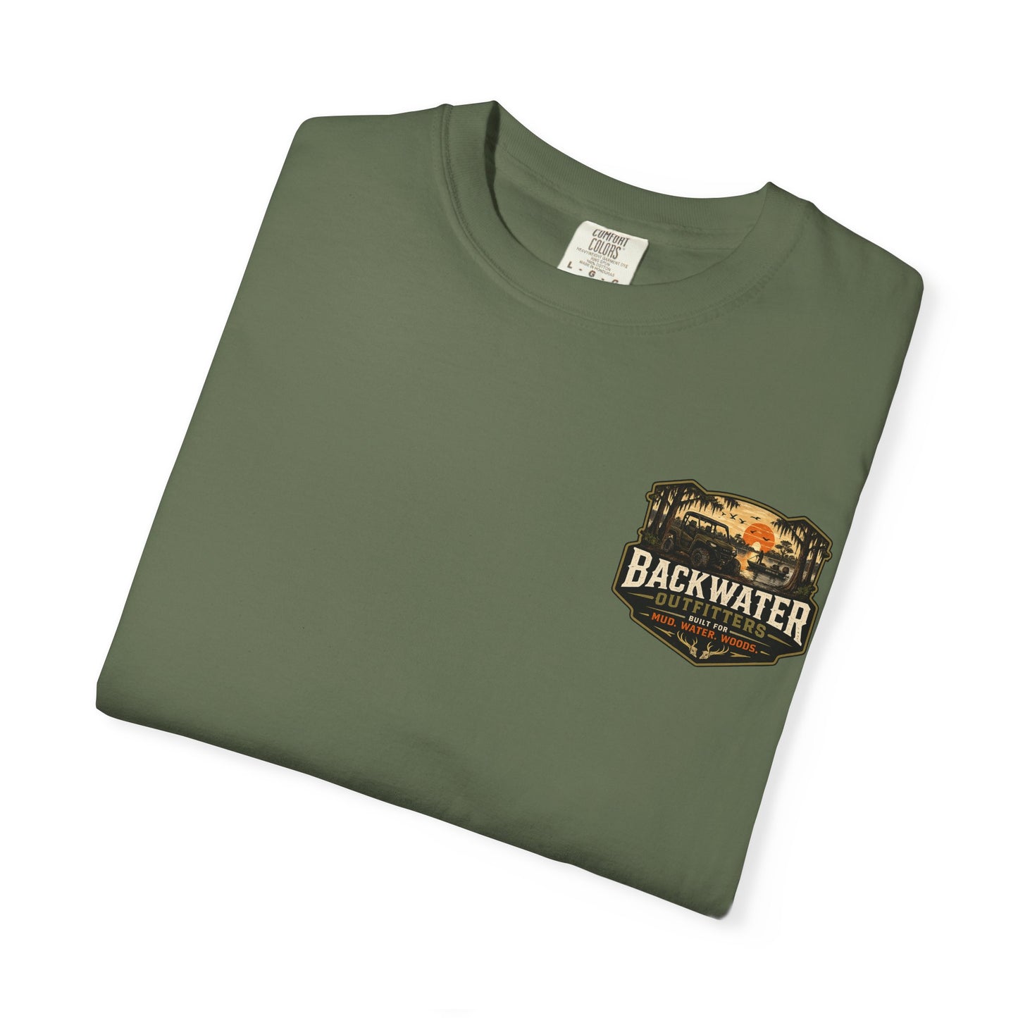 Backwater Outfitters Sunset Canoe T-Shirt — "Built for Mud. Water. Woods."