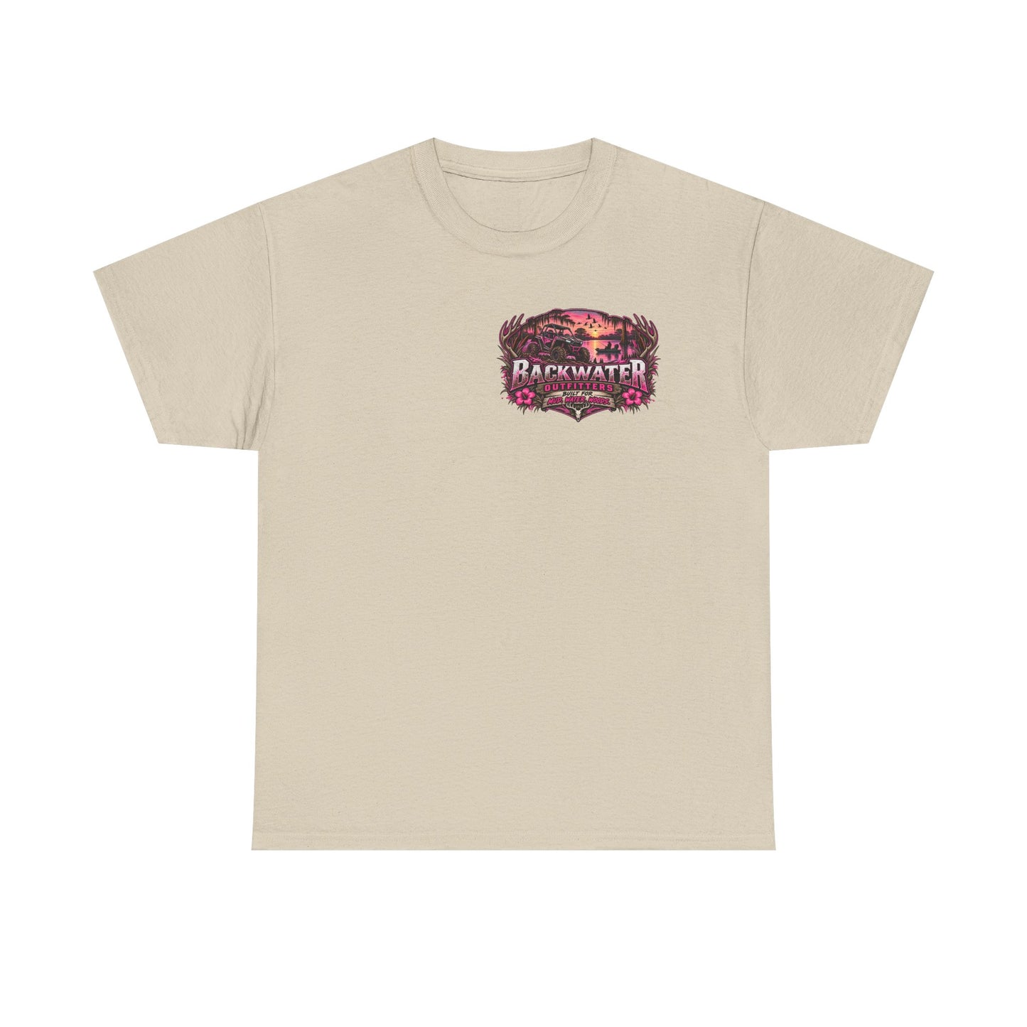 Backwater Outfitters Graphic Tee — Retro Sunset Fishing ATV Shirt