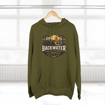 Backwater Outfitters Fishing Hoodie — “My Retirement Plan Has a Trolling Motor” Graphic