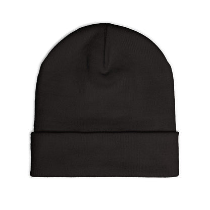 James Luker Embroidered Skull Antlers Knit Beanie — Winter Hat with Gothic Logo Printify