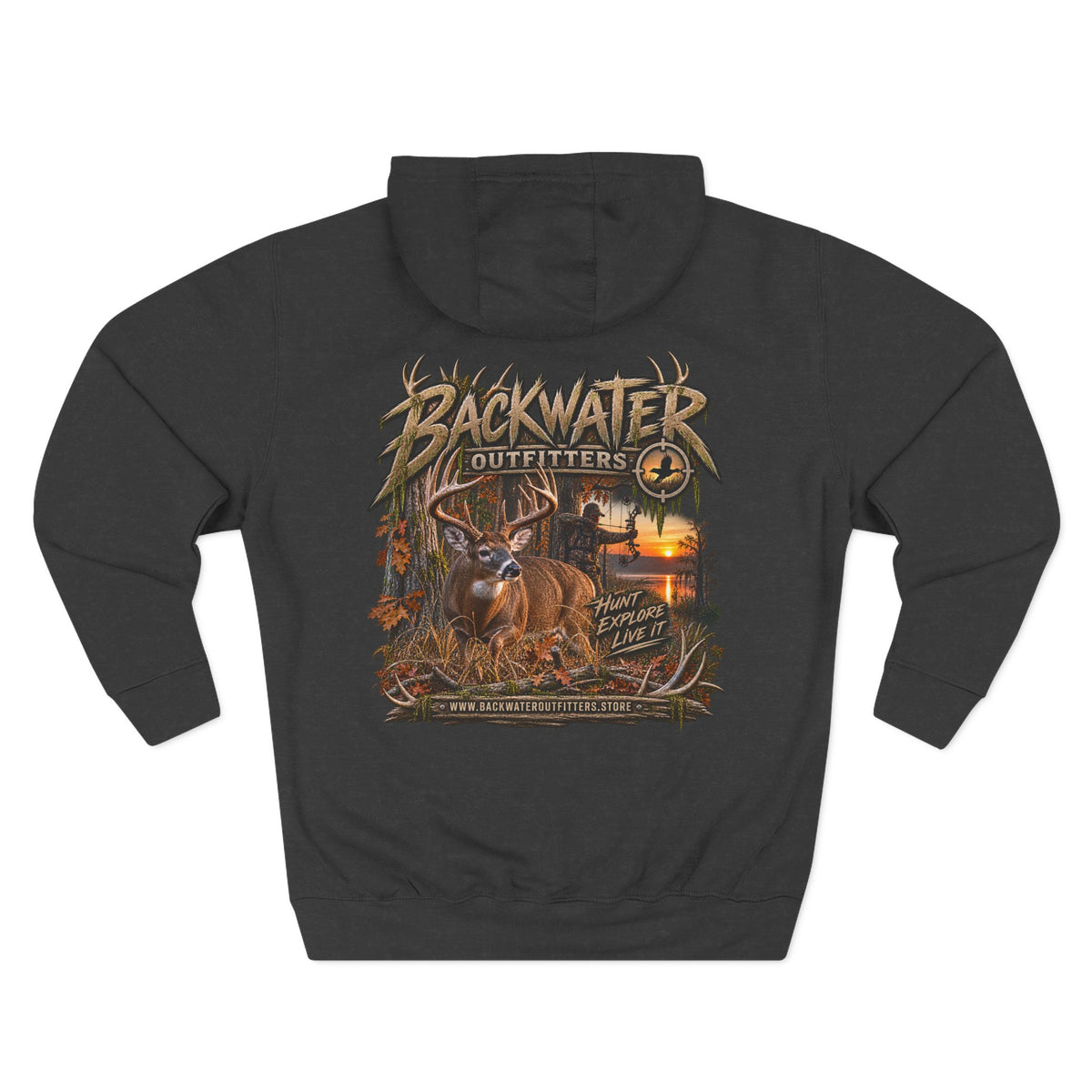Backwater Outfitters Deer Sunset Hoodie — Hunting Outdoor Graphic Hoodie Printify