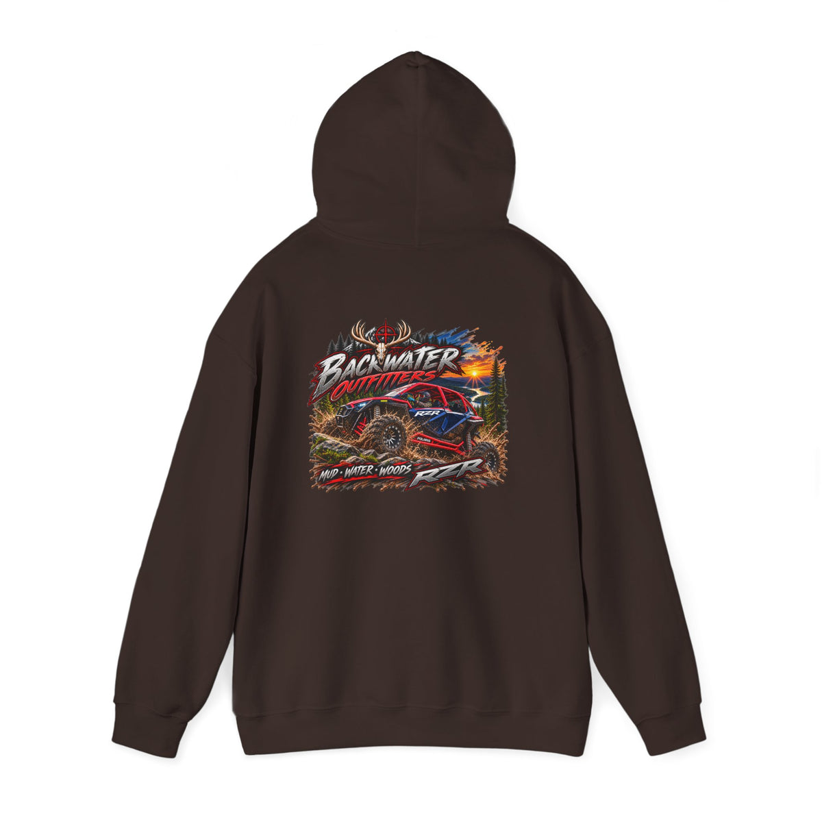 Backwater Outfitters Hoodie — American Flag Outdoor Fishing & Off-Road Pullover Printify