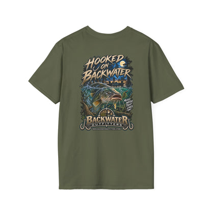 Hooked on Backwater Fishing T-Shirt — Bass Angler Graphic Tee Printify