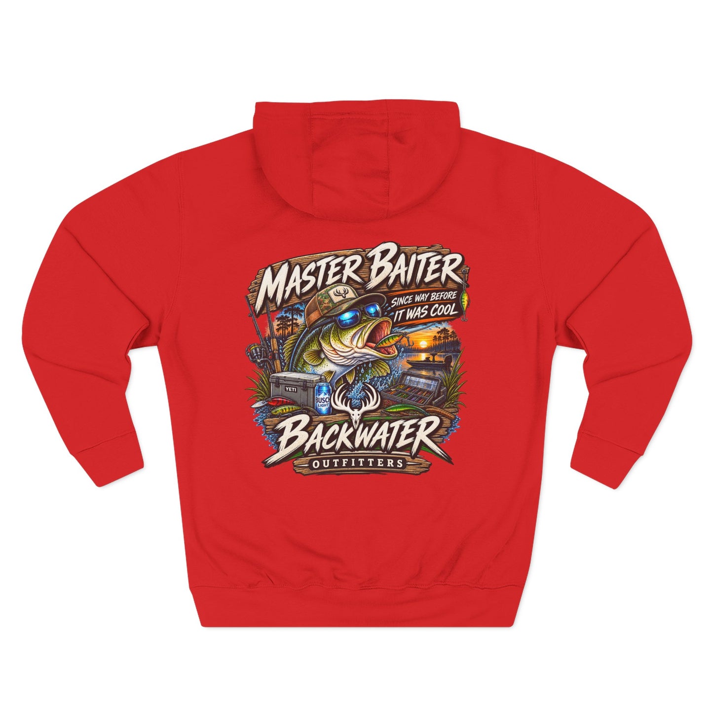 Backwater Outfitters Fishing Hoodie — "Master Baiter" Graphic Pullover