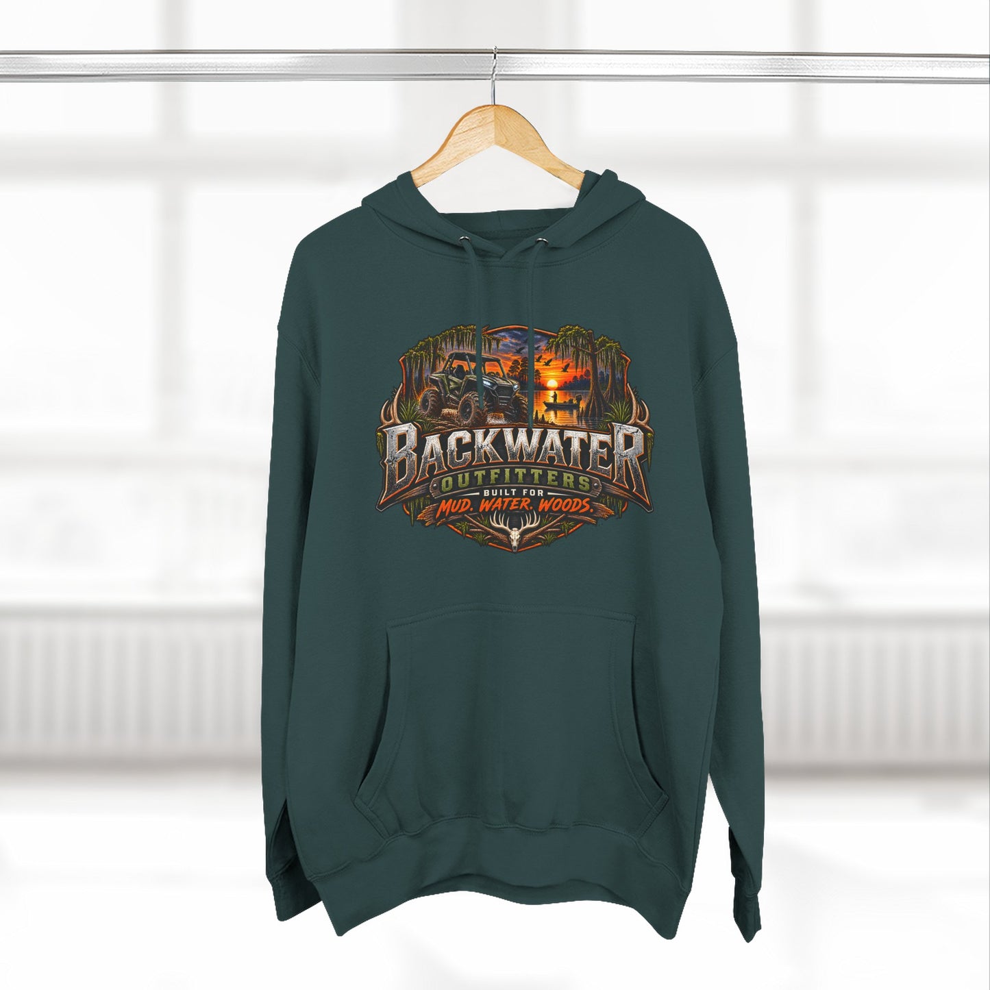 Backwater Outfitters Hoodie — Ride It, Hunt It, Fish It Graphic Pullover