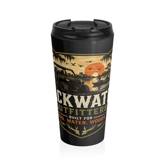 Outdoor Outfitters Stainless Steel Travel Mug — "Backwater Outfitters" Vintage Hunting & Fishing Insulated Tumbler