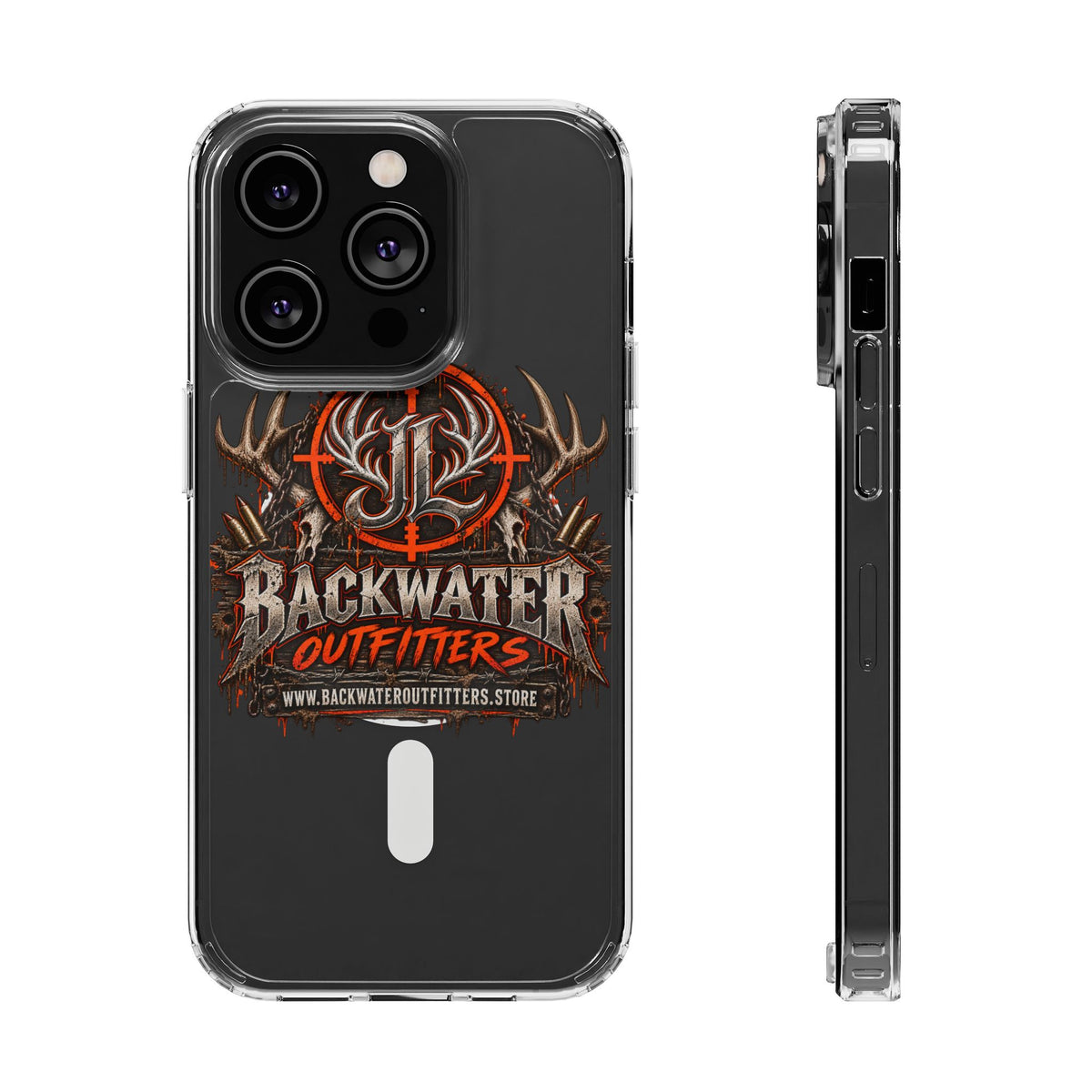James Luker Clear Magnetic Phone Case — Backwater Outfitters Hunting Logo, Impact-Resistant Printify