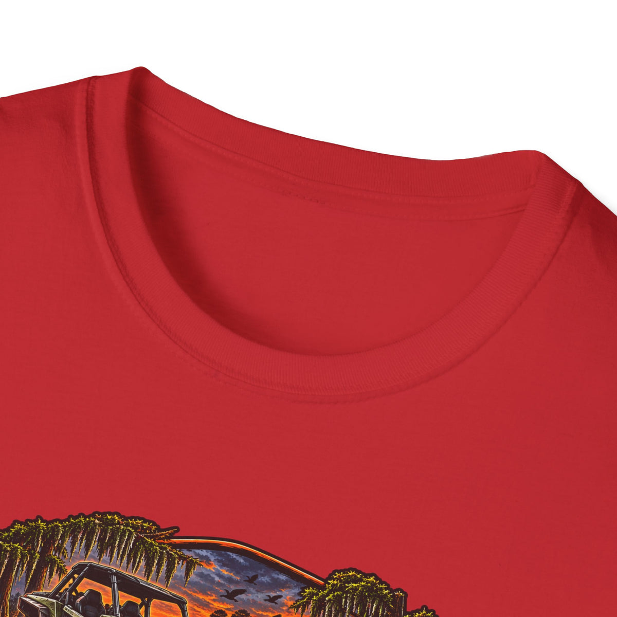 Backwater Outfitters Fishing T‑Shirt — "Raised on Backwater" Bass & Sunset Graphic Printify