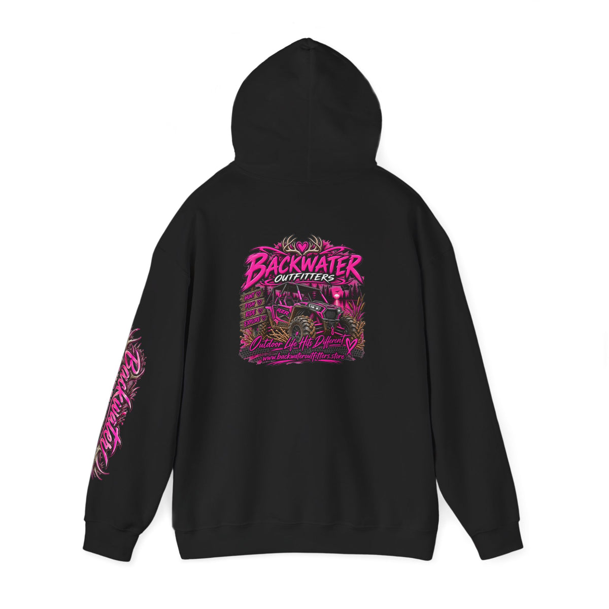 Girl Backwater Outfitters Hoodie — Retro Pink Outdoors Graphic Pullover Printify