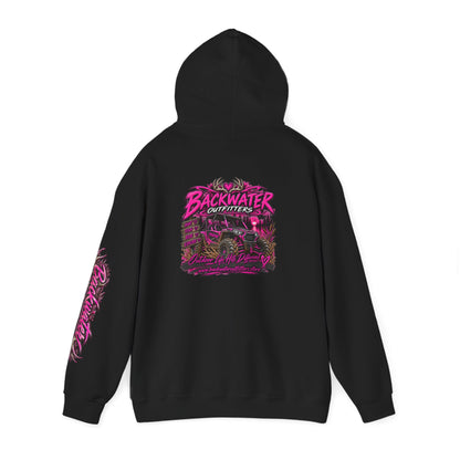 Girl Backwater Outfitters Hoodie — Retro Pink Outdoors Graphic Pullover Printify