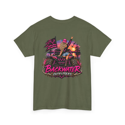 Backwater Outfitters Graphic Tee — Retro Sunset Fishing ATV Shirt