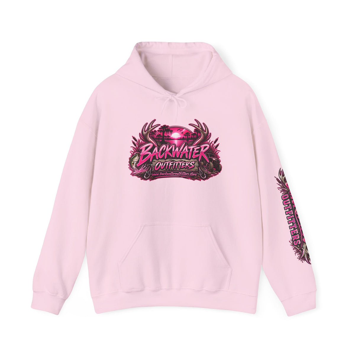 Girl Backwater Outfitters Hoodie — Retro Pink Outdoors Graphic Pullover Printify