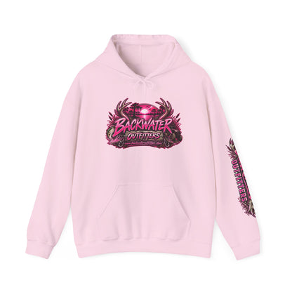 Girl Backwater Outfitters Hoodie — Retro Pink Outdoors Graphic Pullover Printify
