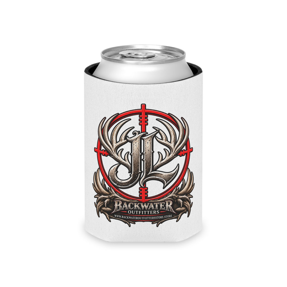 James Luker Can Cooler - Backwater Outfitters Antler Crosshairs Logo Koozie Printify