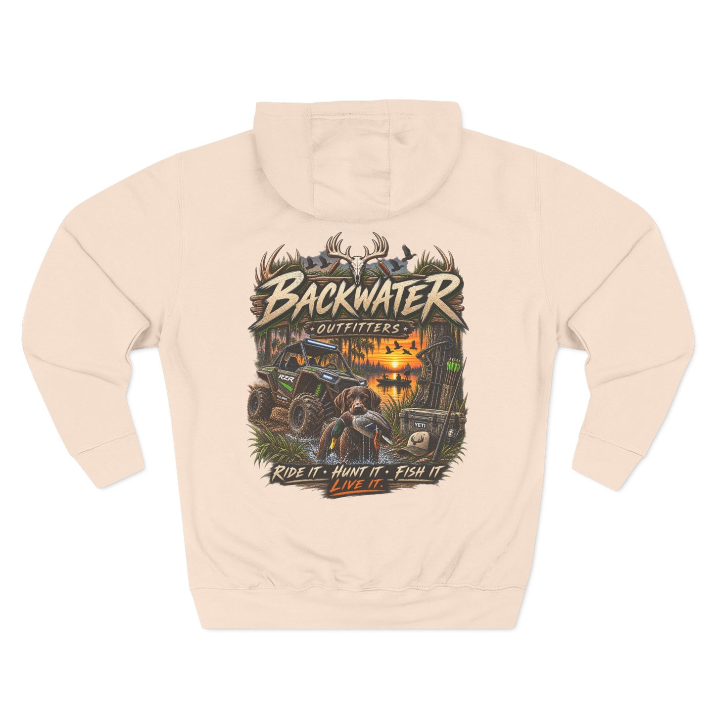 Backwater Outfitters Hoodie — 'Ride It • Hunt It • Fish It' Outdoor Pullover