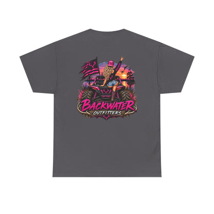 Backwater Outfitters Graphic Tee — Retro Sunset Fishing ATV Shirt