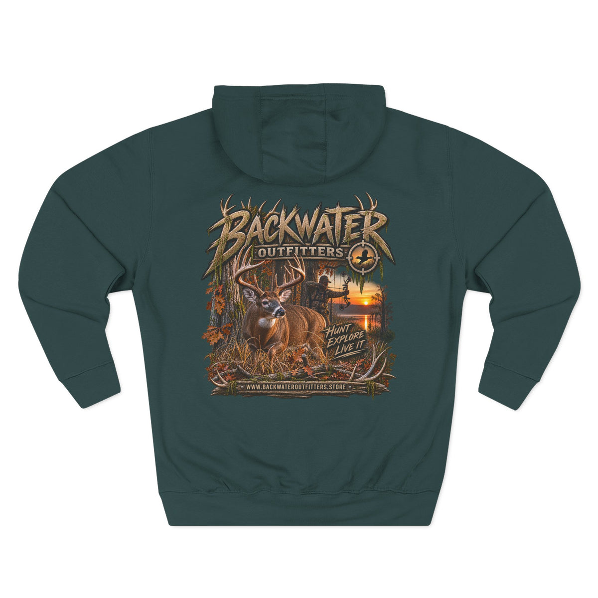 Backwater Outfitters Deer Sunset Hoodie — Hunting Outdoor Graphic Hoodie Printify
