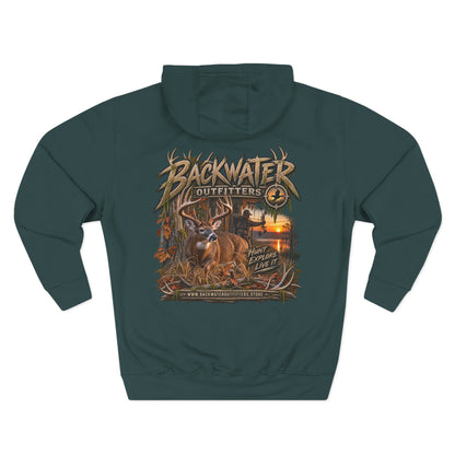 Backwater Outfitters Deer Sunset Hoodie — Hunting Outdoor Graphic Hoodie Printify