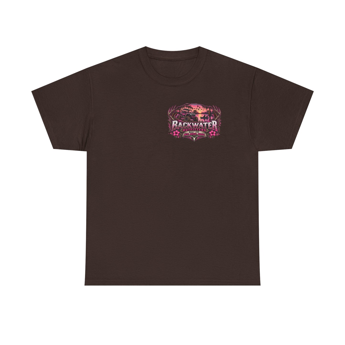Backwater Outfitters Bass Fishing T‑Shirt — Sunset, Bucks & Bass Graphic Tee