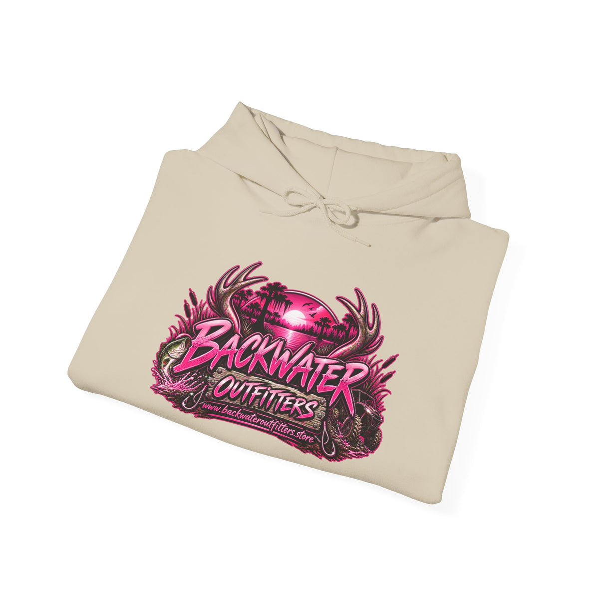Girl Backwater Outfitters Hoodie — Retro Pink Outdoors Graphic Pullover Printify