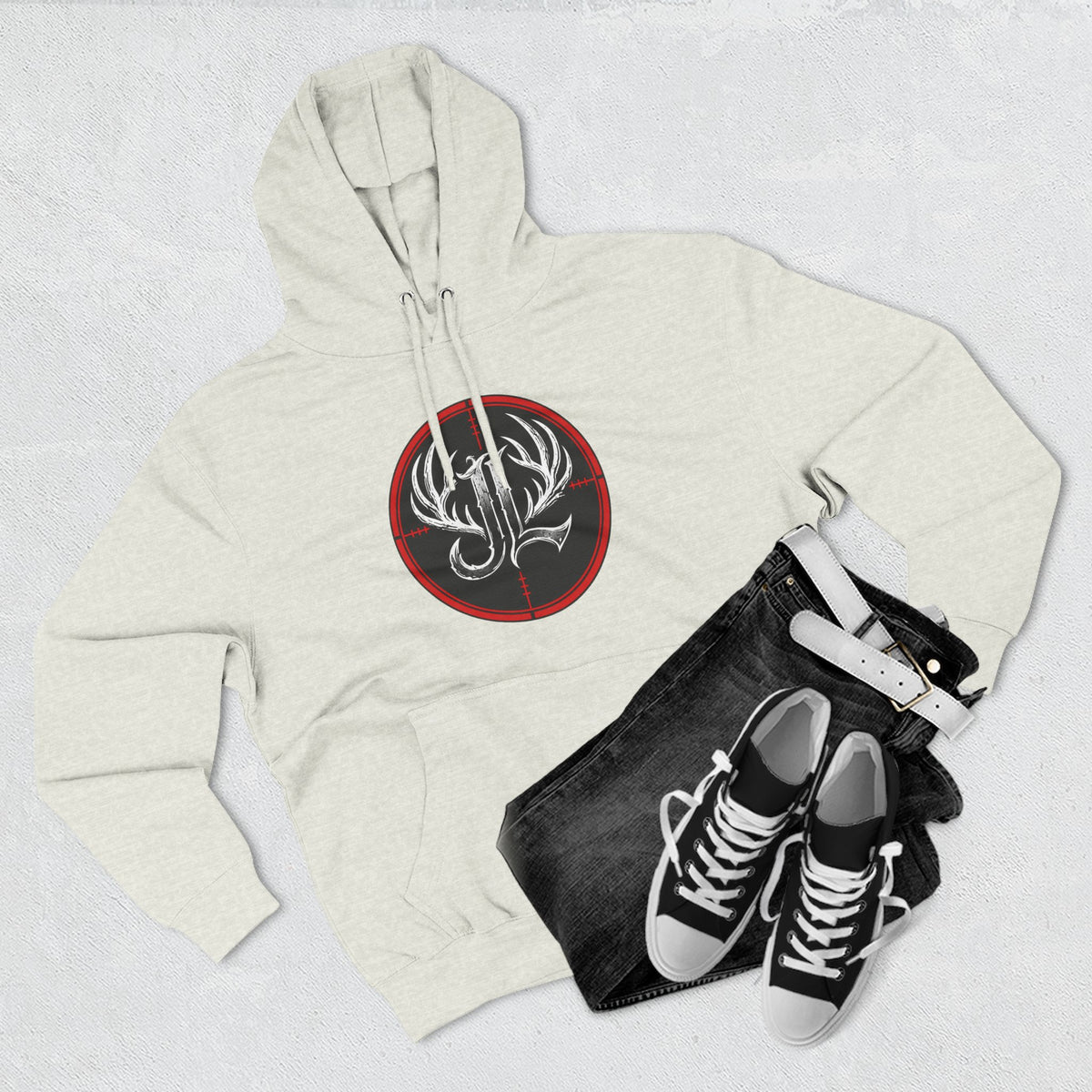 James Luker Hunting Logo Hoodie — Backwater Outfitters Antler Crest Fleece Hoodie Printify