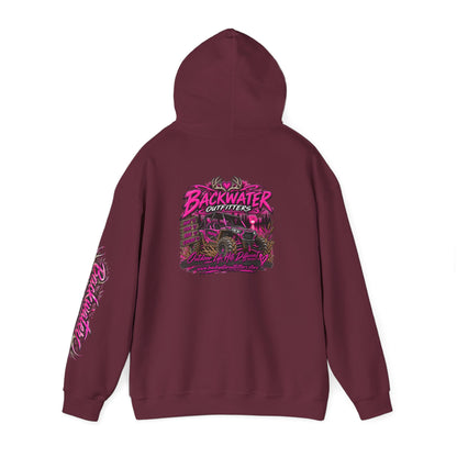 Girl Backwater Outfitters Hoodie — Retro Pink Outdoors Graphic Pullover Printify