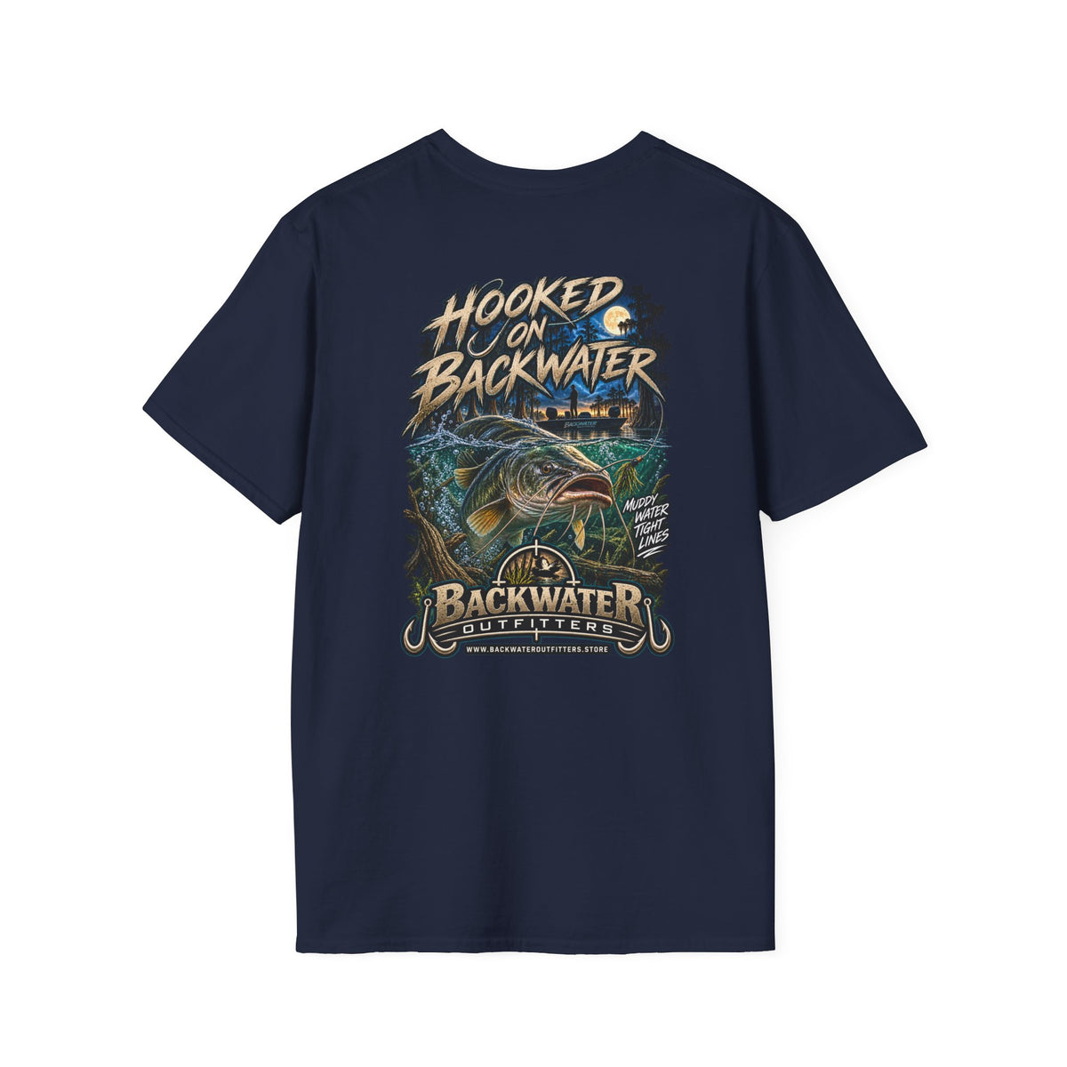 Hooked on Backwater Fishing T-Shirt — Bass Angler Graphic Tee Printify