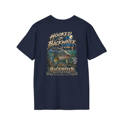 Hooked on Backwater Fishing T-Shirt — Bass Angler Graphic Tee Printify