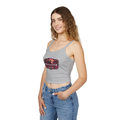 Backwater Outfitters Women's Crop Tank Top – Retro Sunset Fishing Graphic