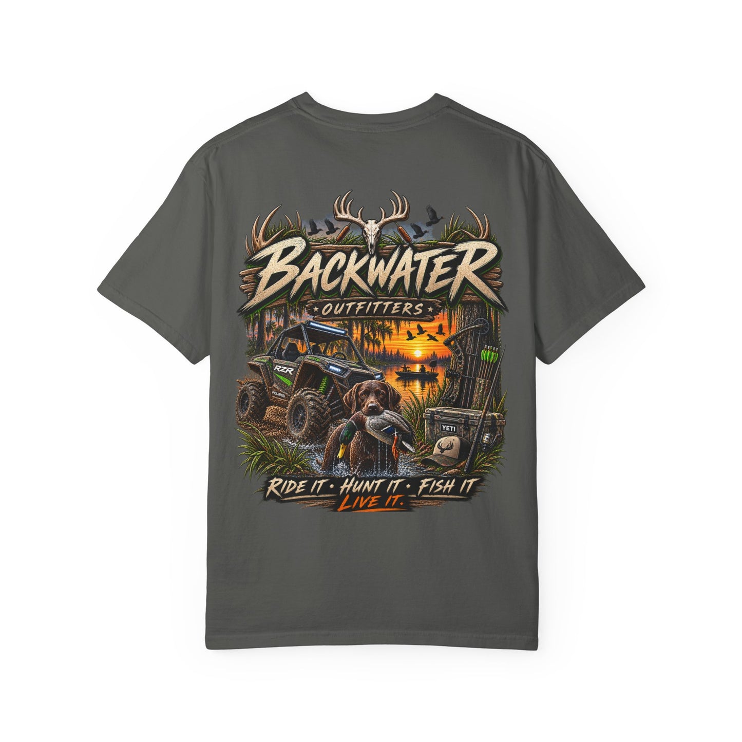 Backwater Outfitters Graphic T-Shirt — Ride It • Hunt It • Fish It