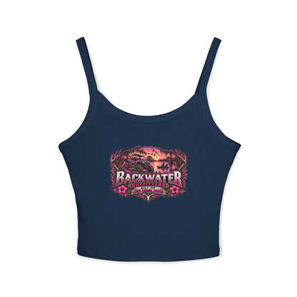 Backwater Outfitters Women's Crop Tank Top – Retro Sunset Fishing Graphic