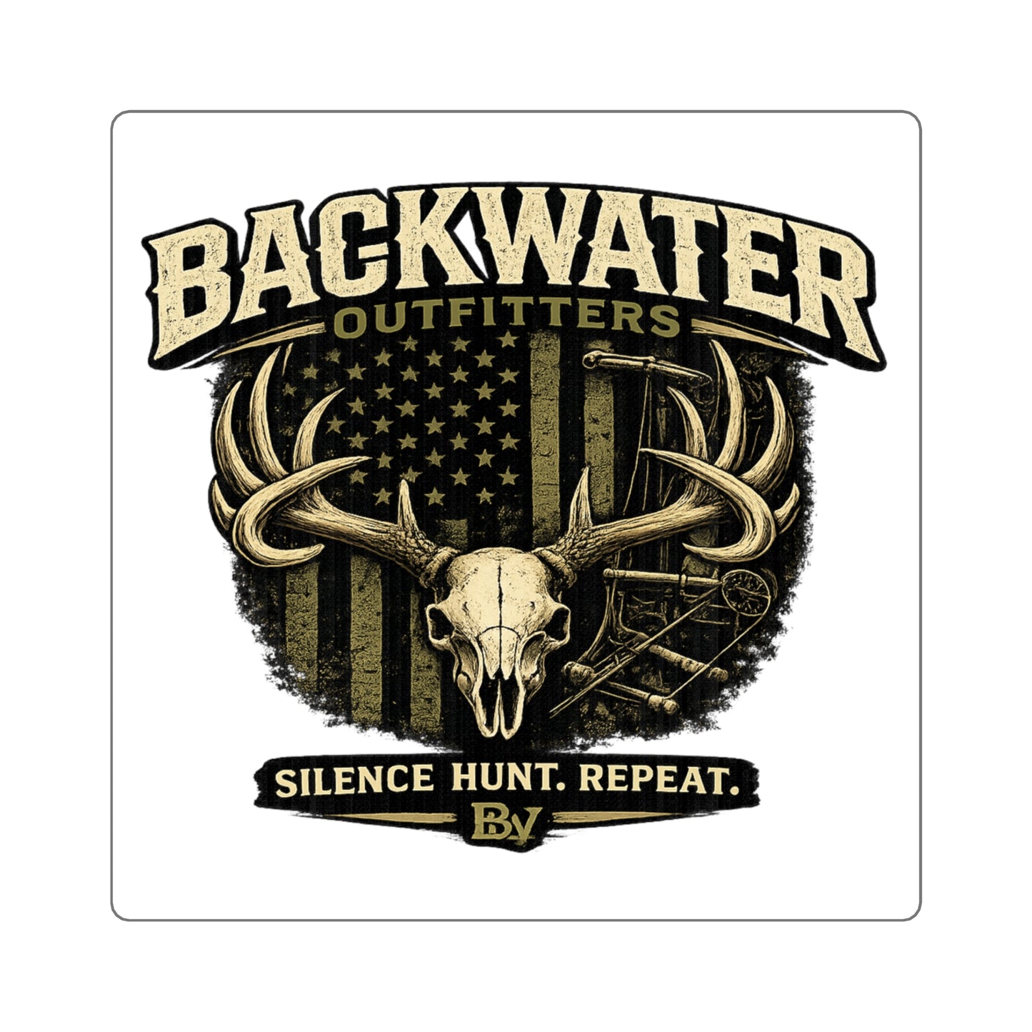 Backwater Outfitters Hunting Skull Square Sticker – “Silence. Hunt. Repeat.”