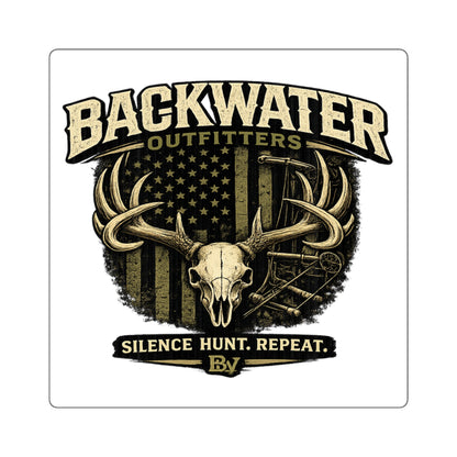 Backwater Outfitters Hunting Skull Square Sticker – “Silence. Hunt. Repeat.”