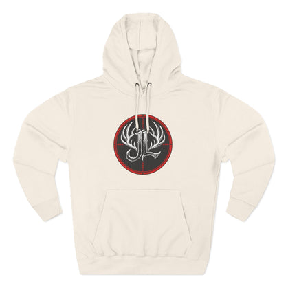 James Luker Hunting Logo Hoodie — Backwater Outfitters Antler Crest Fleece Hoodie Printify