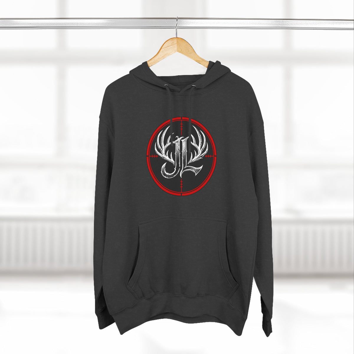 James Luker Hunting Logo Hoodie — Backwater Outfitters Antler Crest Fleece Hoodie Printify