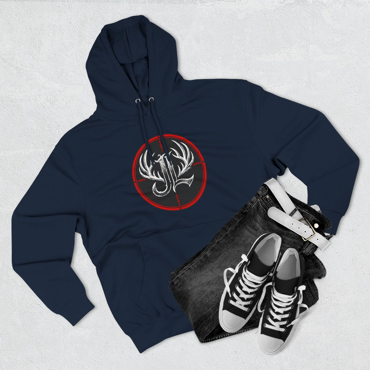 James Luker Hunting Logo Hoodie — Backwater Outfitters Antler Crest Fleece Hoodie Printify