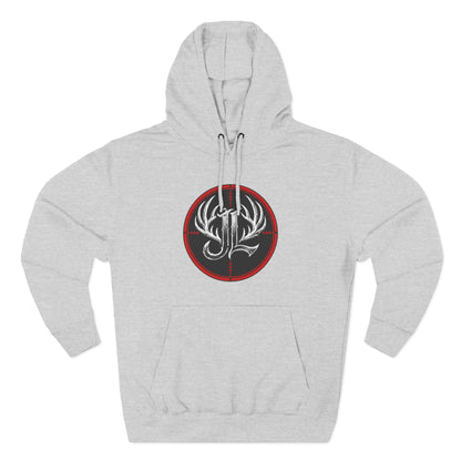 James Luker Hunting Logo Hoodie — Backwater Outfitters Antler Crest Fleece Hoodie Printify