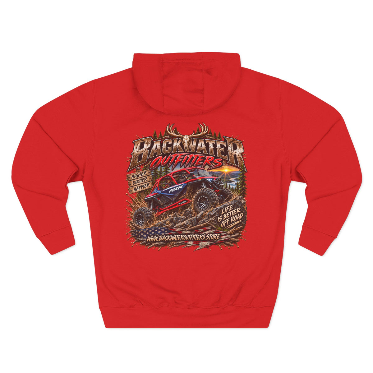Backwater Outfitters Off-Road Hoodie – American Flag & UTV Graphic Fleece Printify