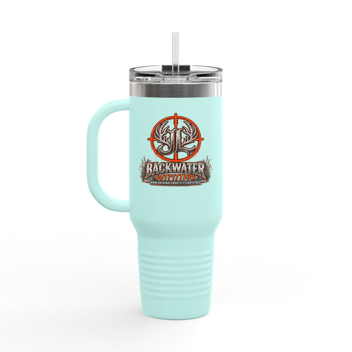 James Luker Backwater Hunting Logo 40oz Insulated Travel Mug Printify