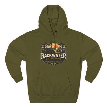 Backwater Outfitters Fishing Hoodie — “My Retirement Plan Has a Trolling Motor” Graphic
