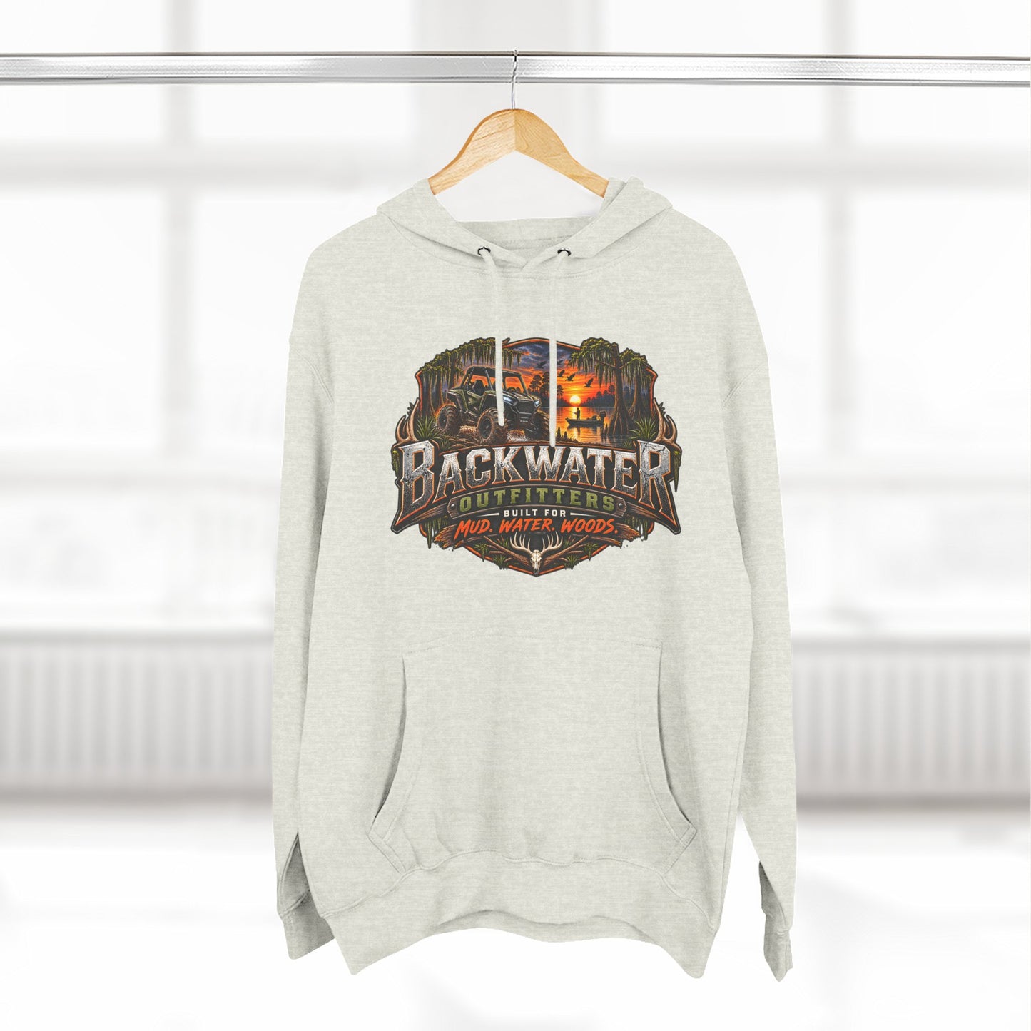 Backwater Outfitters Hoodie — Ride It, Hunt It, Fish It Graphic Pullover