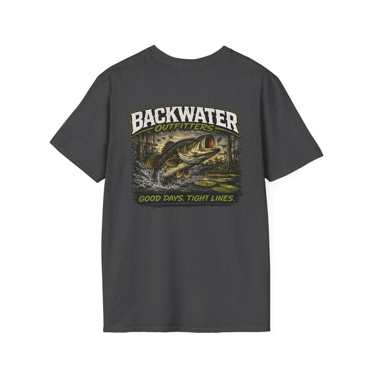Backwater Outfitters Retro Bass Fishing Logo T-Shirt Printify